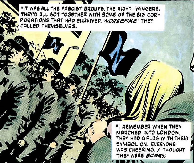V for Vendetta, exposition about takeover of Britain by fascist group Norsefire