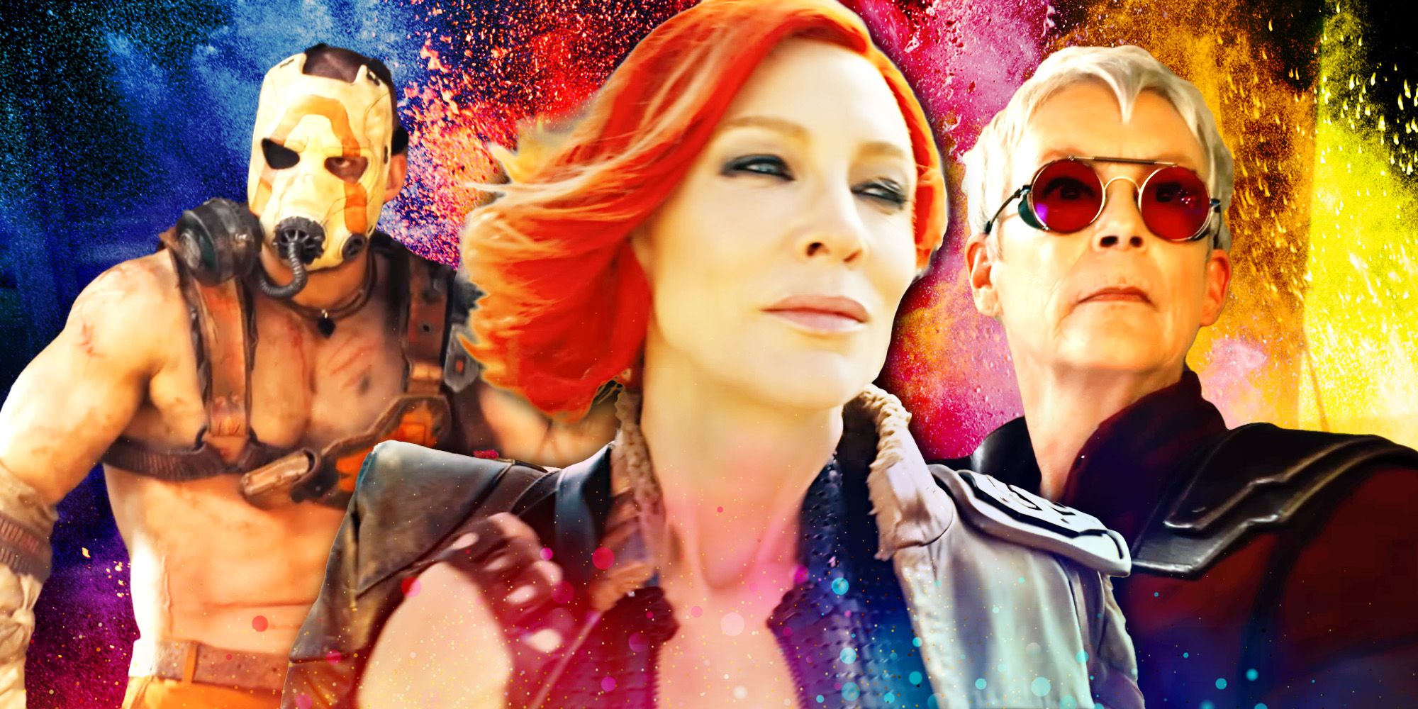 Florian Munteanu as Krieg, Cate Blanchett as Lilith and Jamie Lee Curtis as Tannis in Borderlands