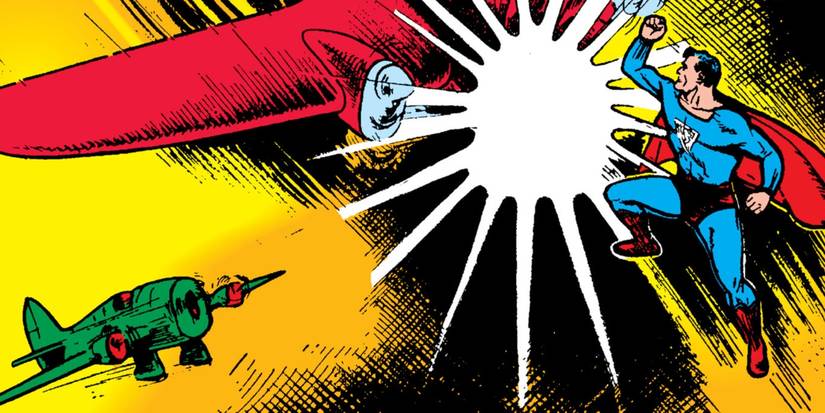 Golden Age Superman punching a plane.