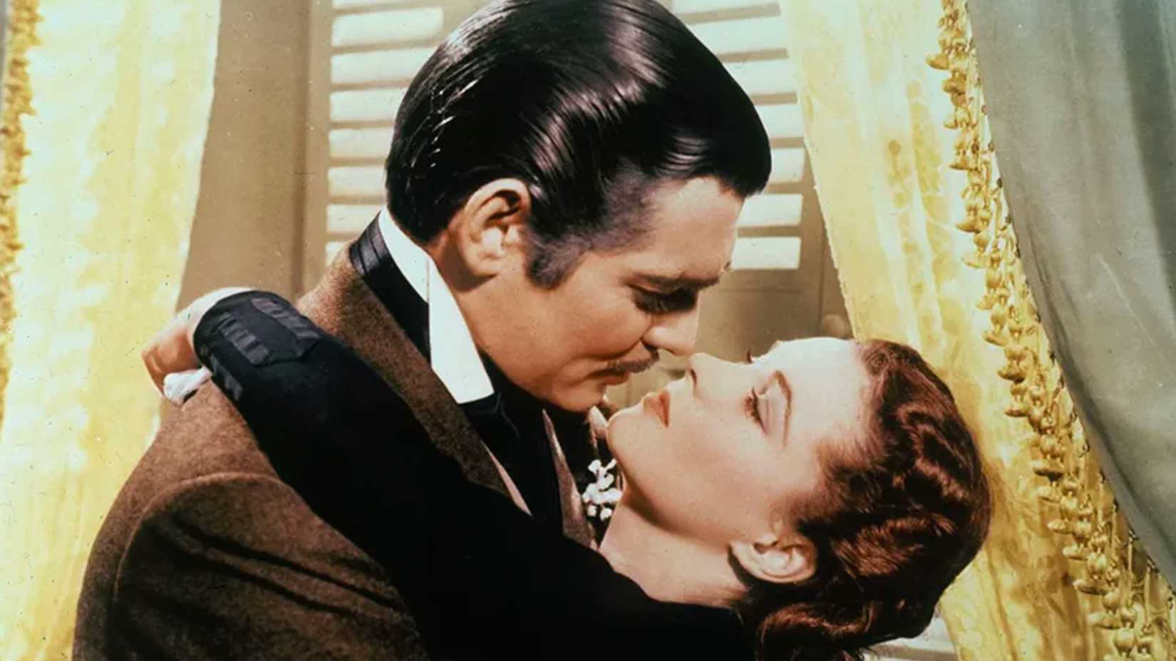Scarlet and Rhett embrace in Gone With The Wind