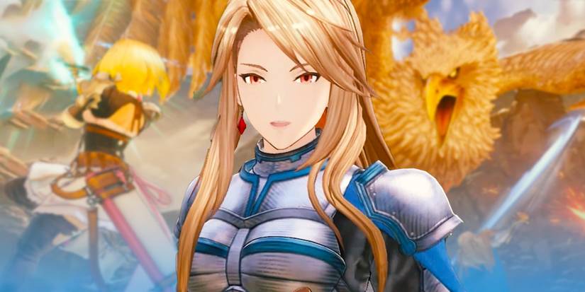 Granblue Fantasy Relink Katalina character with Djeeta character and Griffin boss in the background