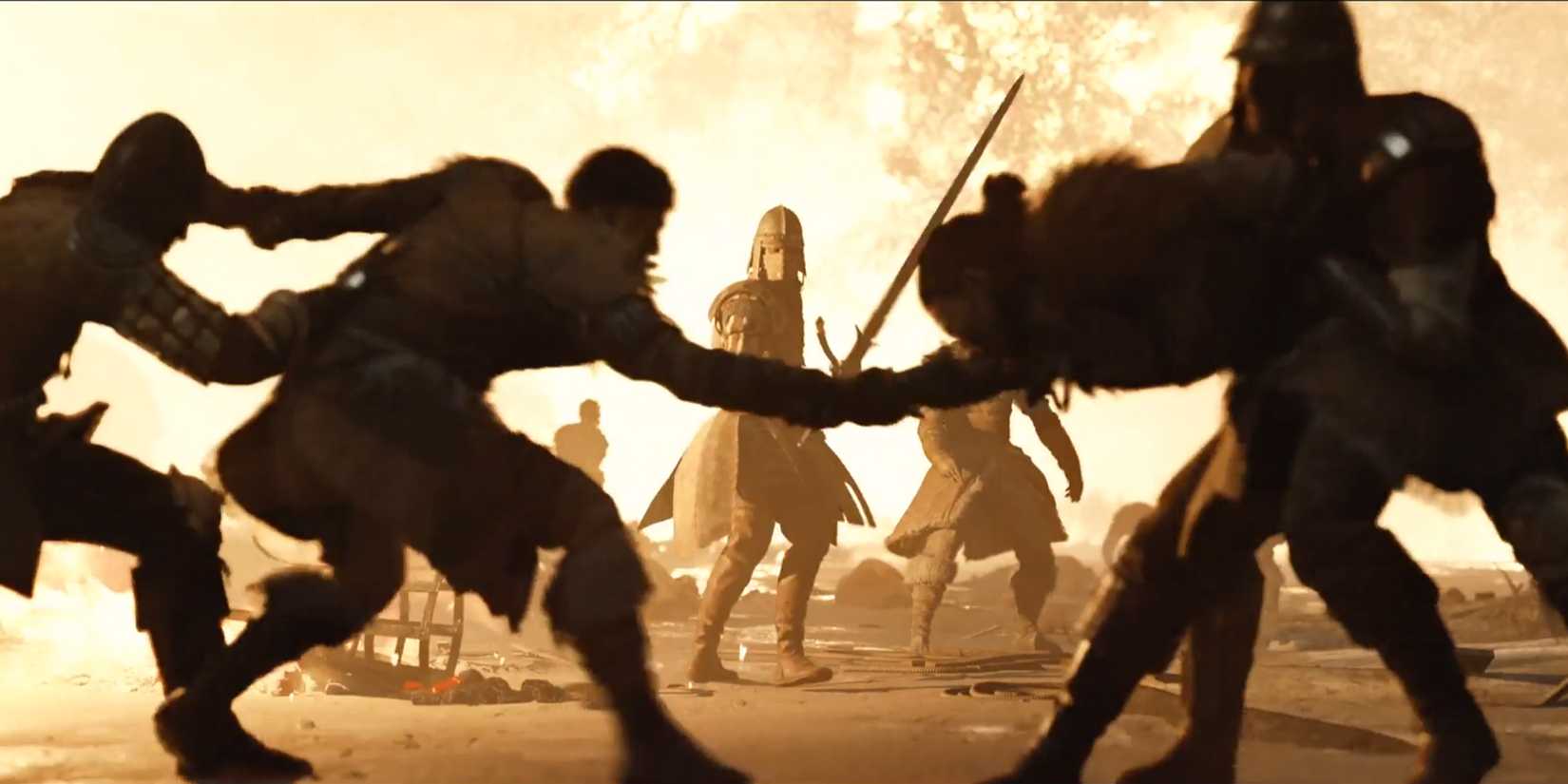Greedfall 2 - Gacane soldiers taking Teer Fradee natives from their home land, which is burning in the background