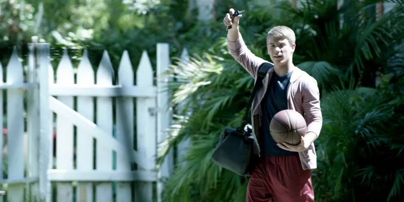 Harrison Morgan waving at Dexter