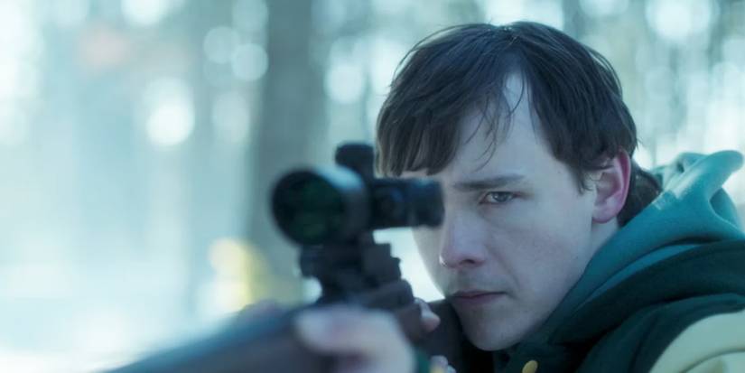 Harrison Morgan (Jack Alcott) aiming a gun on Dexter New Blood