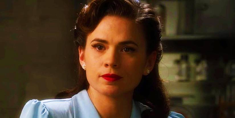 Hayley Atwell as Peggy Carter in the MCU looking offscreen