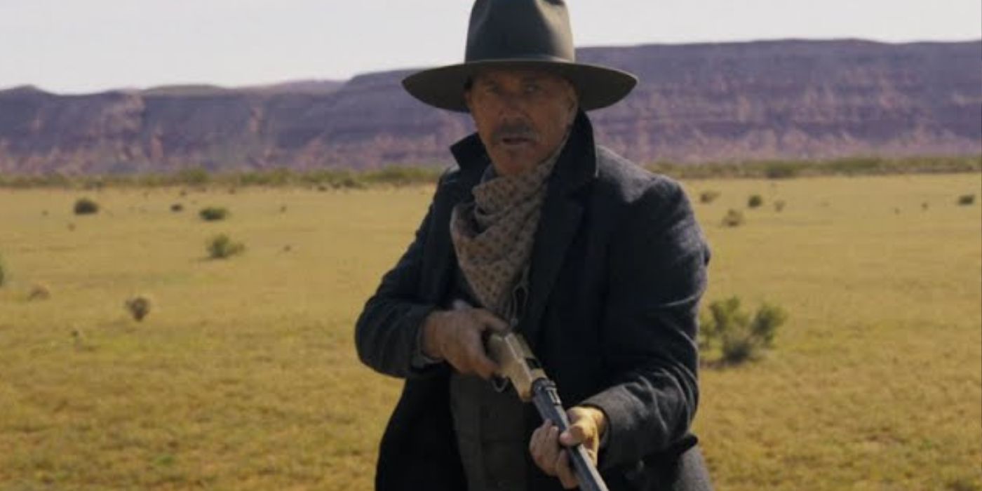 Kevin Costner with a gun in Horizon An American Saga 
