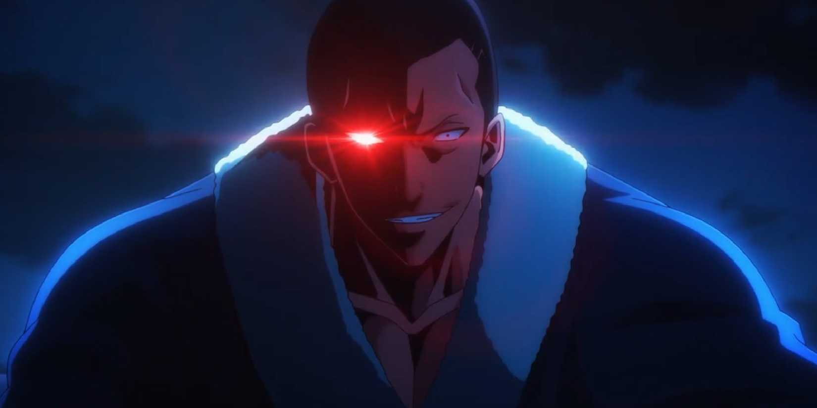 Hwang Dongsoo with one of his eyes glowing red in the Solo Leveling anime adaptation.