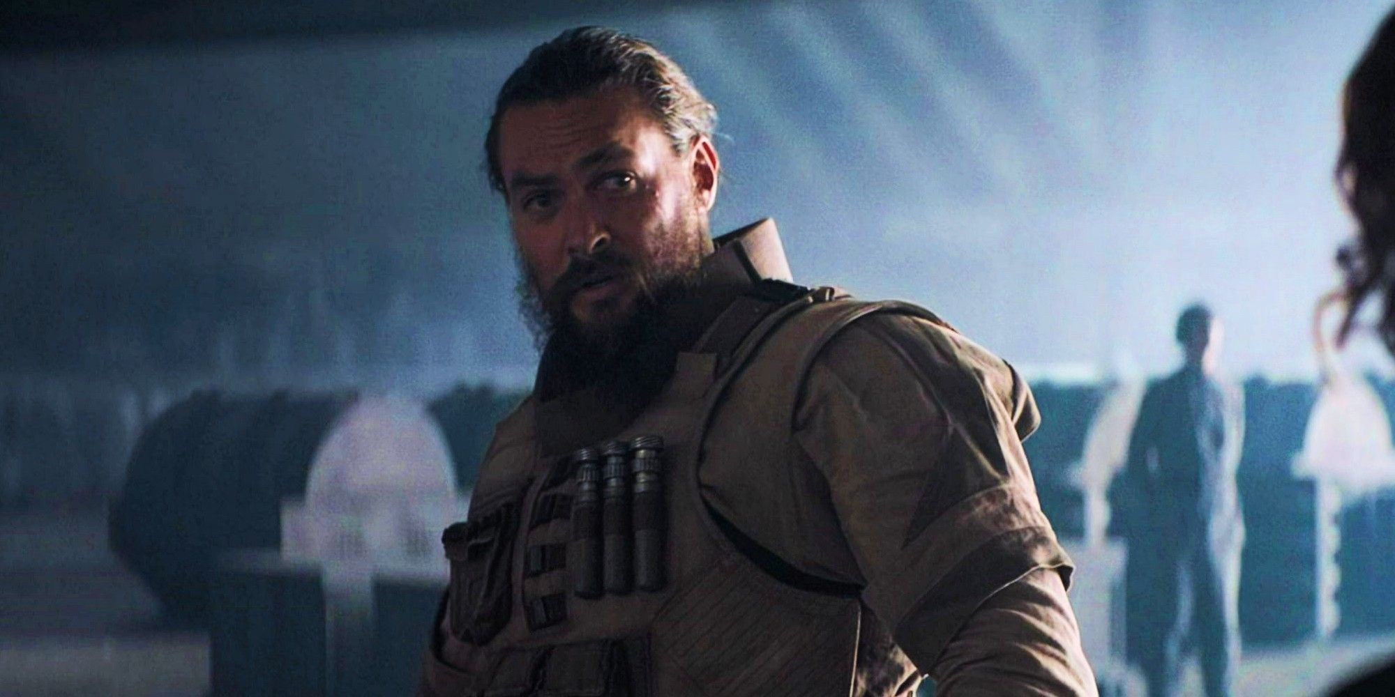 Jason Momoa as Duncan Idaho in flight suit in Dune