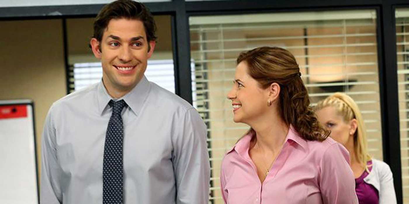 Jim and Pam smiling on The Office