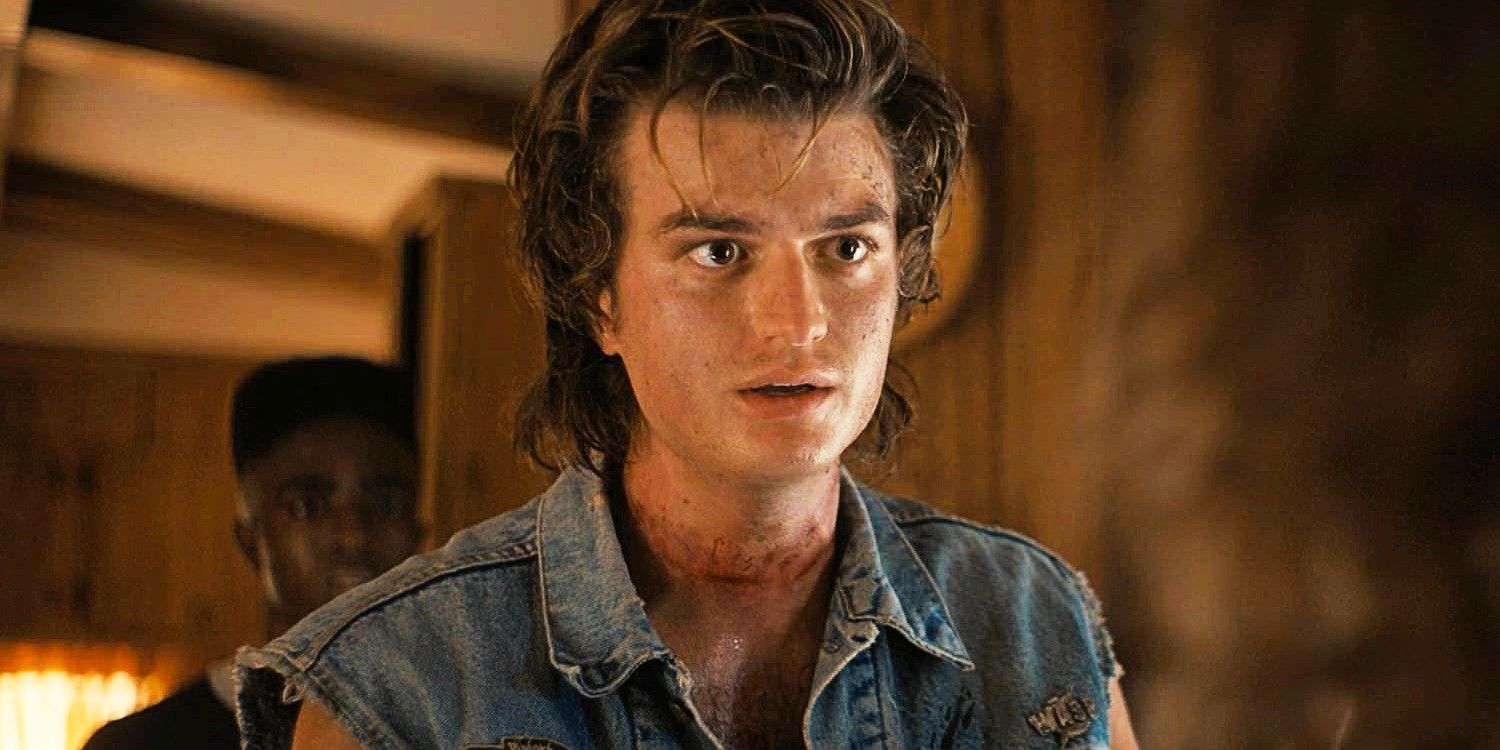 Joe Keery looking amazed as Steve in Stranger Things season 4