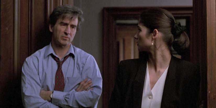 Claire Kincaid looking over her shoulder at Jack McCoy in Law & Order