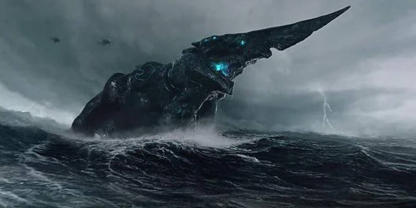 Knifehead jumping out of the ocean in Pacific Rim