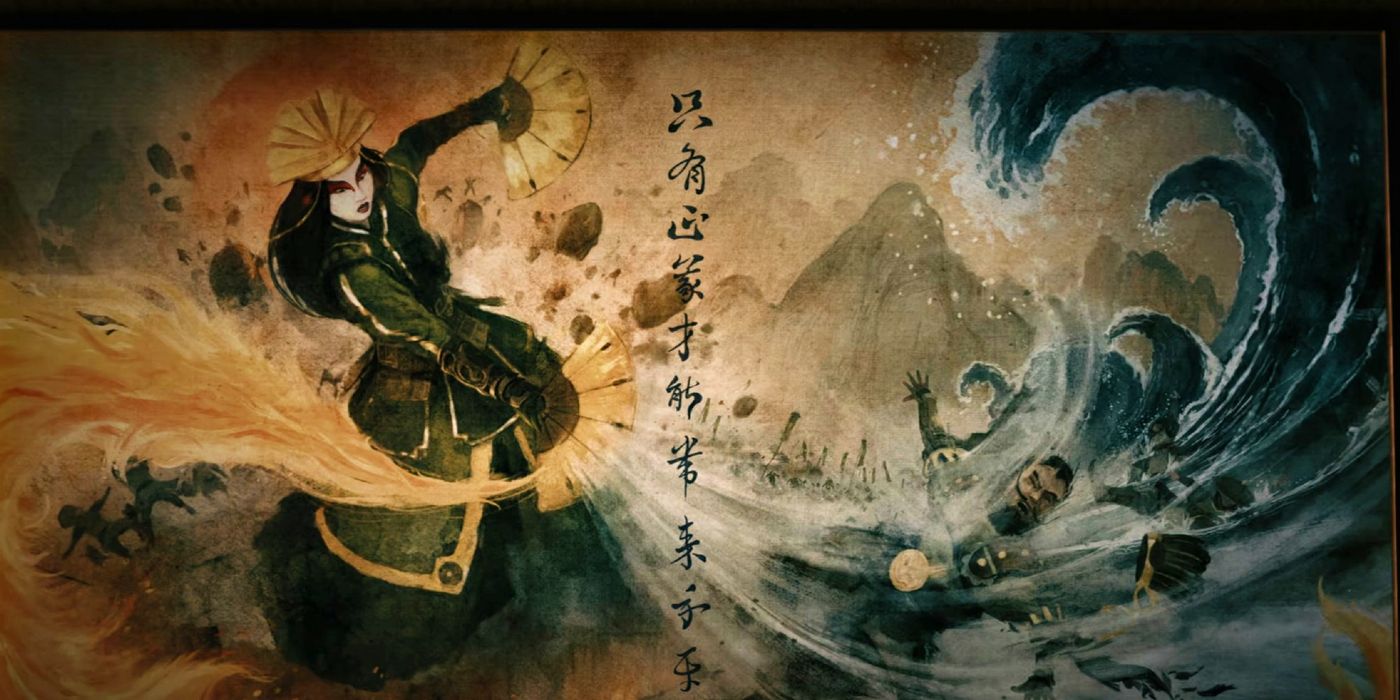 A painting depciting Kyoshi defeating Chin the Conqueror in Netflix&rsquo;s The Last Airbender