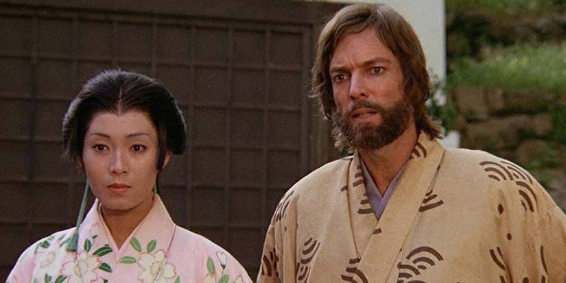Lady Mariko e John Blackthorne na minissérie Shōgun de 1980.
