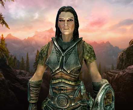 Лейдиа из Skyrim на фоне Skyrim.