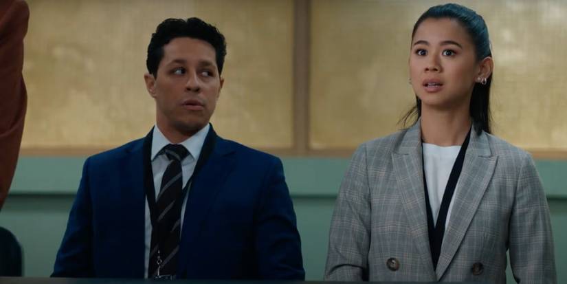 Billy looks at Sarah while she looks off at someone in fear in Matlock