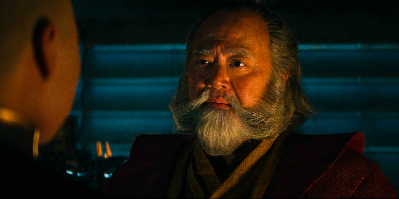 Uncle Iroh looking worried at Zuko from Avatar the last airbender Paul Sun-Hyung Lee as Uncle Iroh