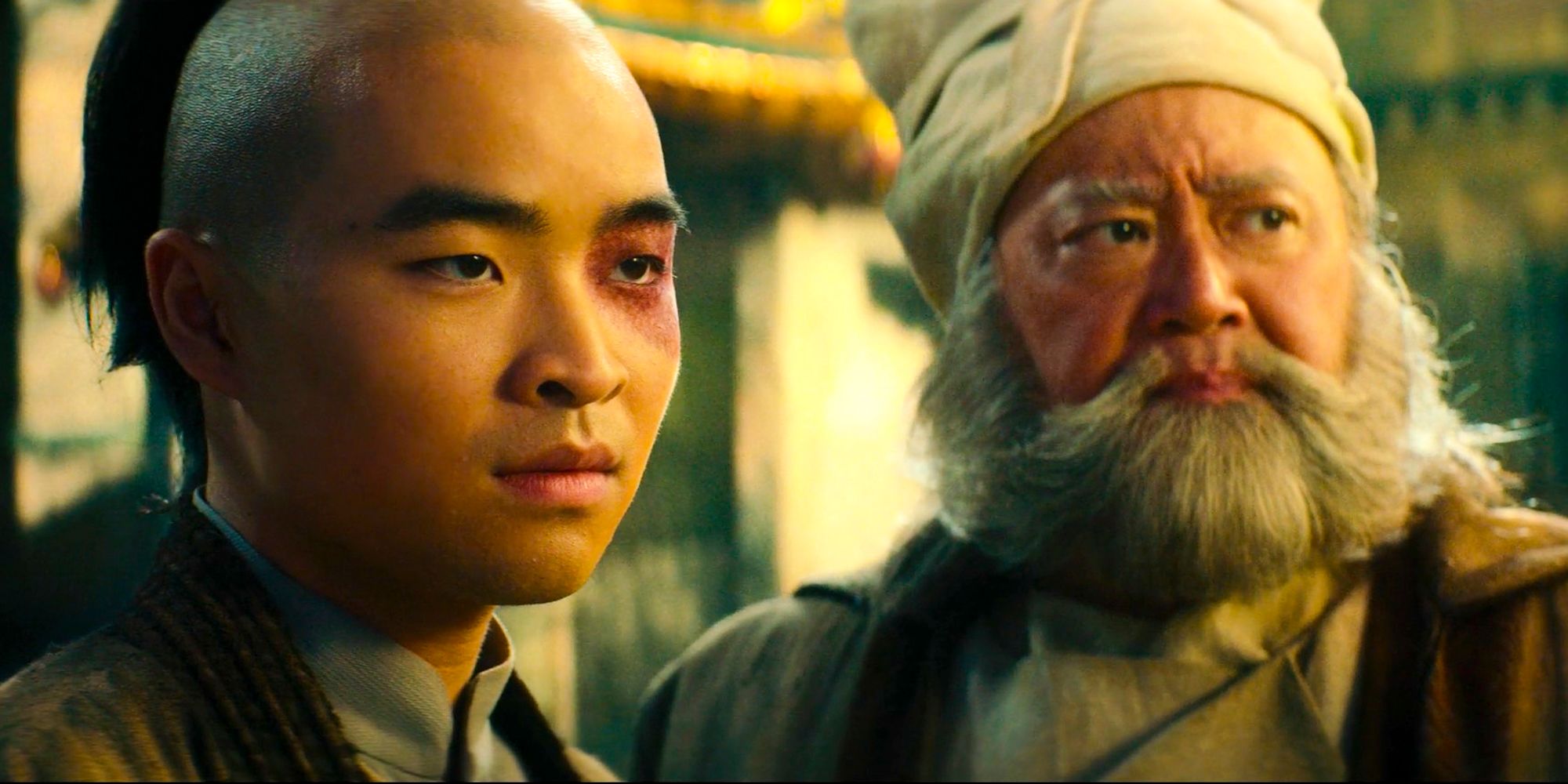 prince zuko and uncle iroh from Avatar the last airbender looking at horizon in normal outfit Dallas James Liu as Zuko Paul Sun-Hyung Lee as Uncle Iroh