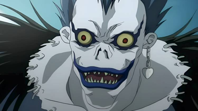 Ryuk smiles excitedly from Death Note.