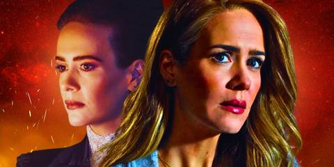 Composite image of Sarah Paulson as Vilhemina Venable in AHS: Apocalypse & Shelby Miller in AHS: Roanoke