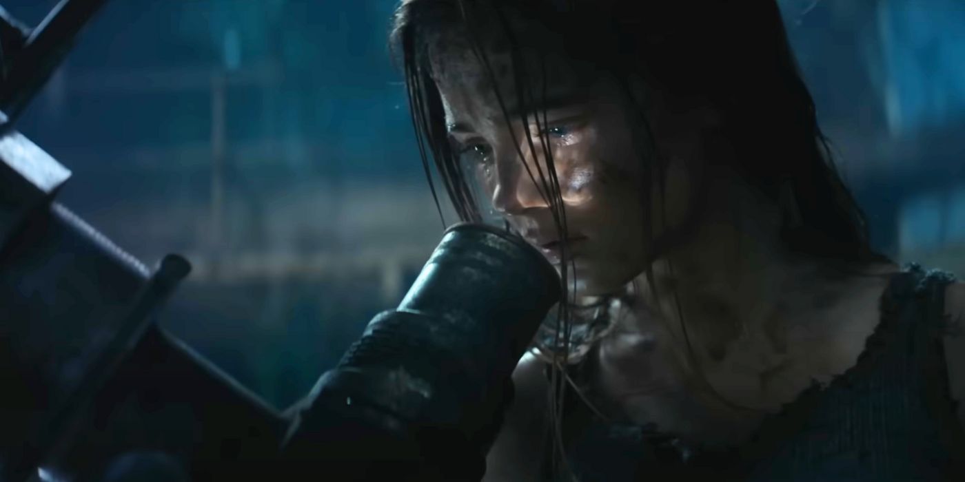 Freya Allan's Mae looks in a telescope in Kingdom of the Planet of the Apes