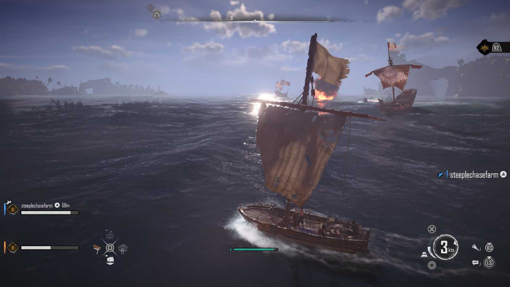 A view of sailing a dhow in open waters in Skull and Bones