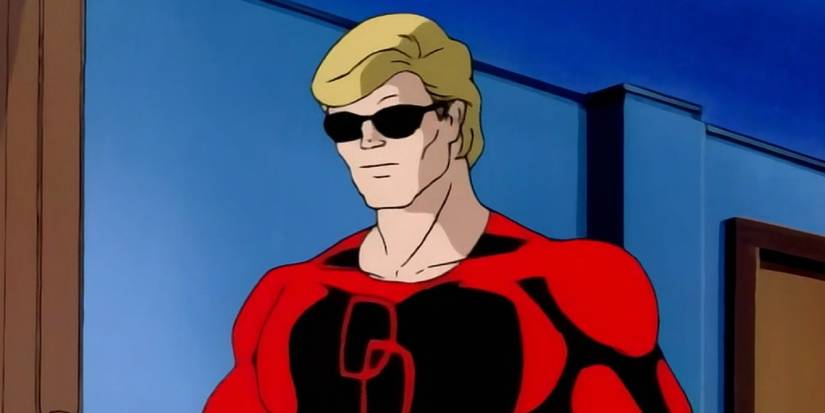 Demolidor em seu traje, mas sem a máscara, em Spider-Man: The Animated Series