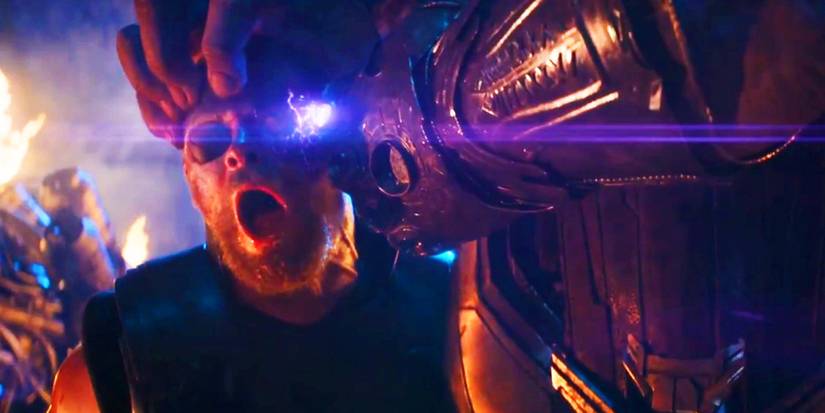 Thanos using the Power Stone on Thor in Avengers Infinity War