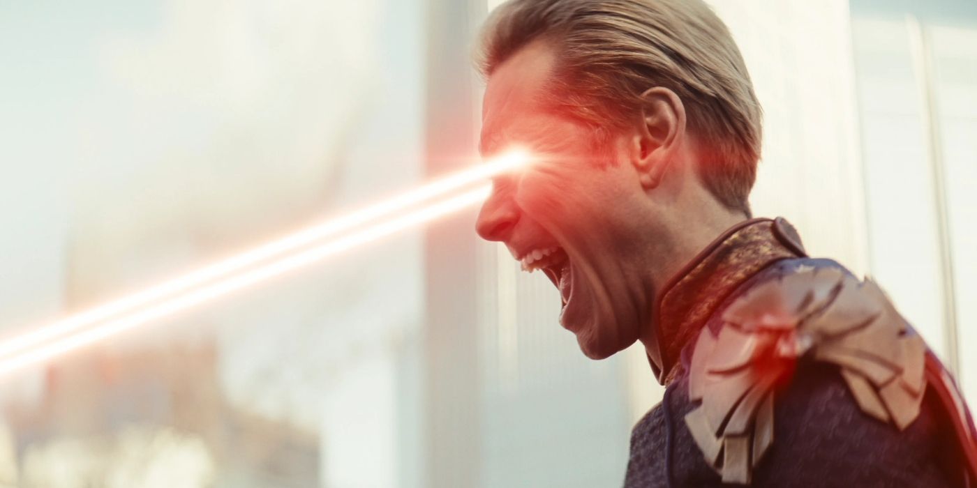 The Boys character Homelander shooting eye lasers while angry