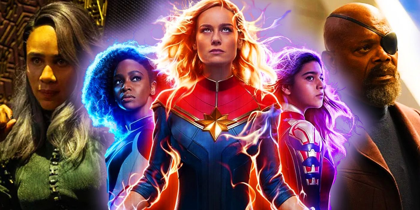 Герои "The Marvels" с Дар-Бенном и Ником Фьюри