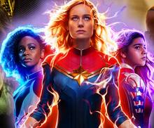 Герои "The Marvels" с Дар-Бенном и Ником Фьюри