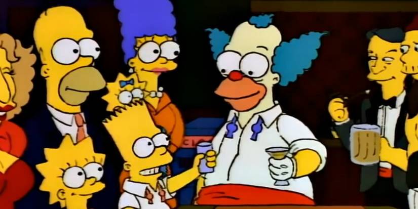 Bart, Lisa, and Krusty celebrate in "Krusty Gets Kancelled" in Season 4 of The Simpsons.