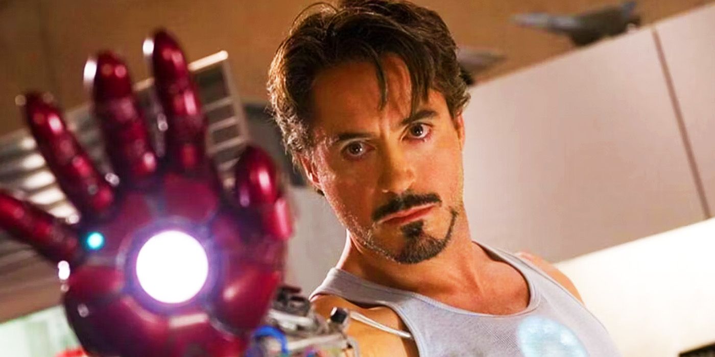 Tony Stark testing his new Iron Man arm in Iron Man