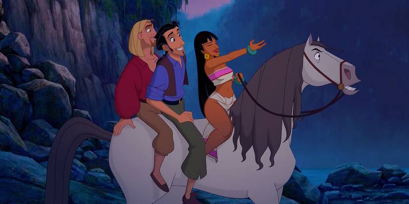 Tulio and Miguel on a horse with Chel in Road to El Dorado