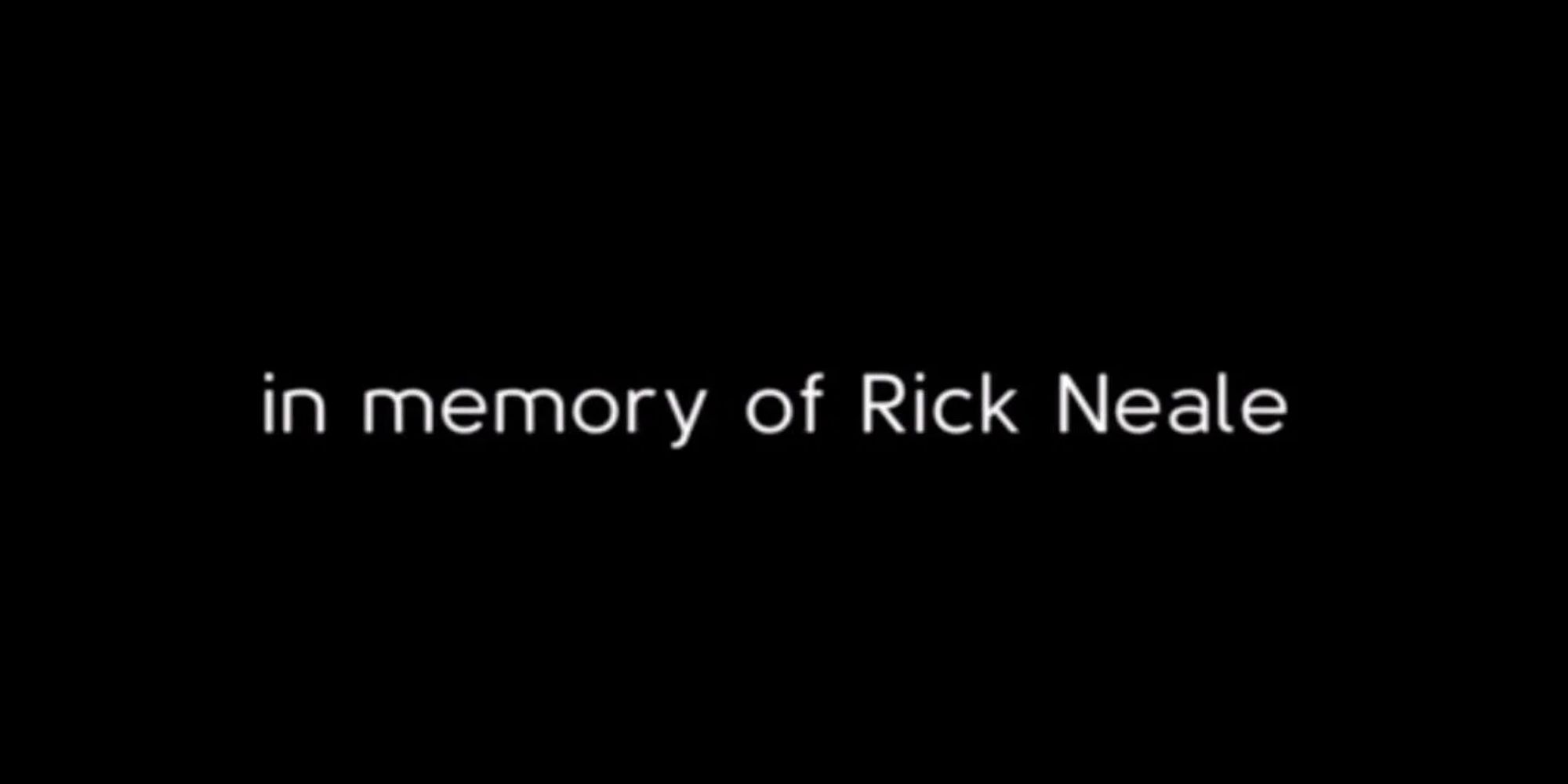 A titlecard that reads "In memory of Rick Neale" at the end of the Resident Alien season 3 premiere