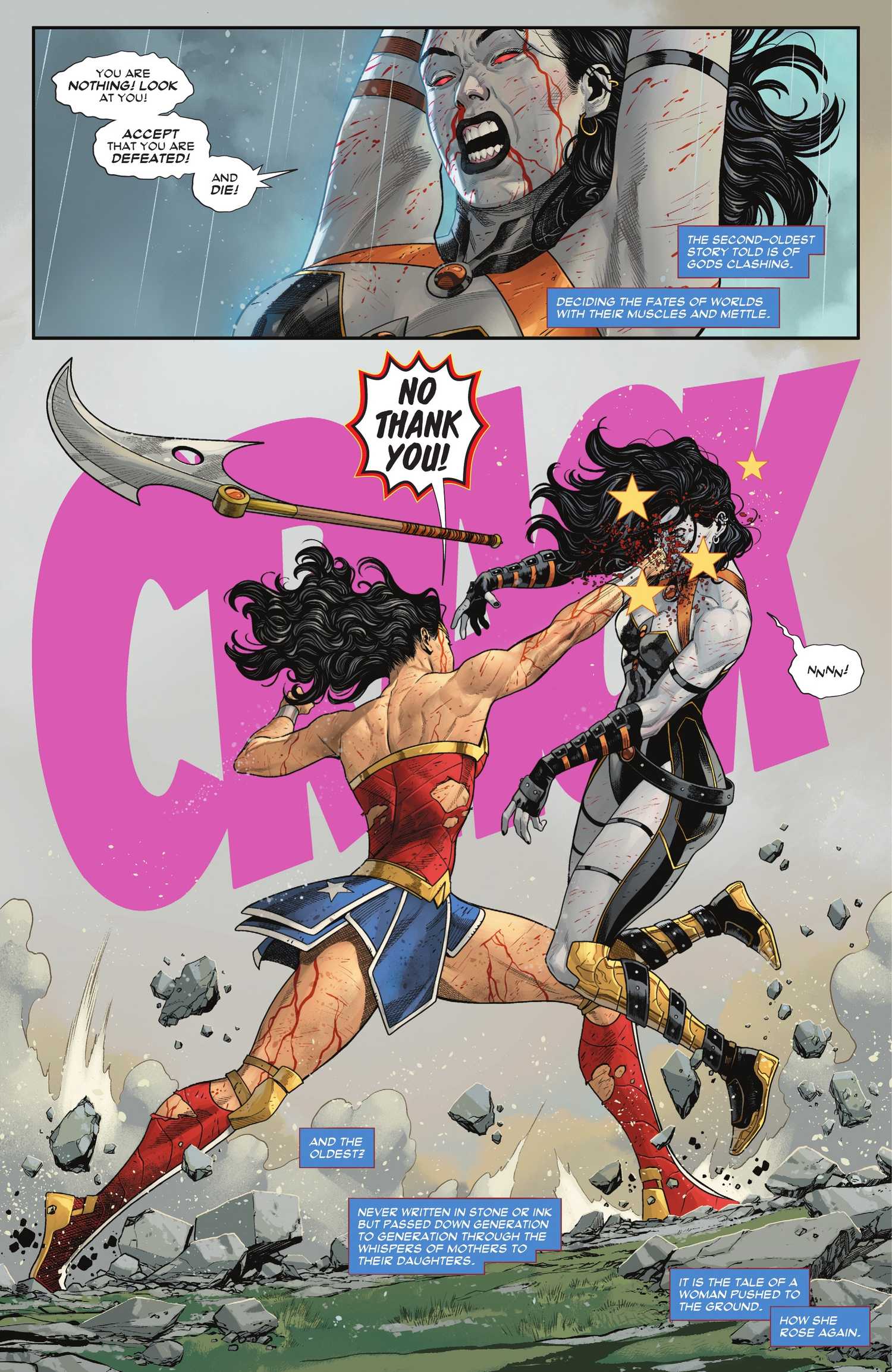 Wonder Woman #6 Diana shouting No Thank You as she defeats Grail AKA Darkseid's daughter-1
