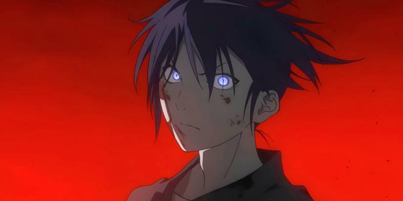 Yato glares after slaughtering people as Yaboku from Noragami.
