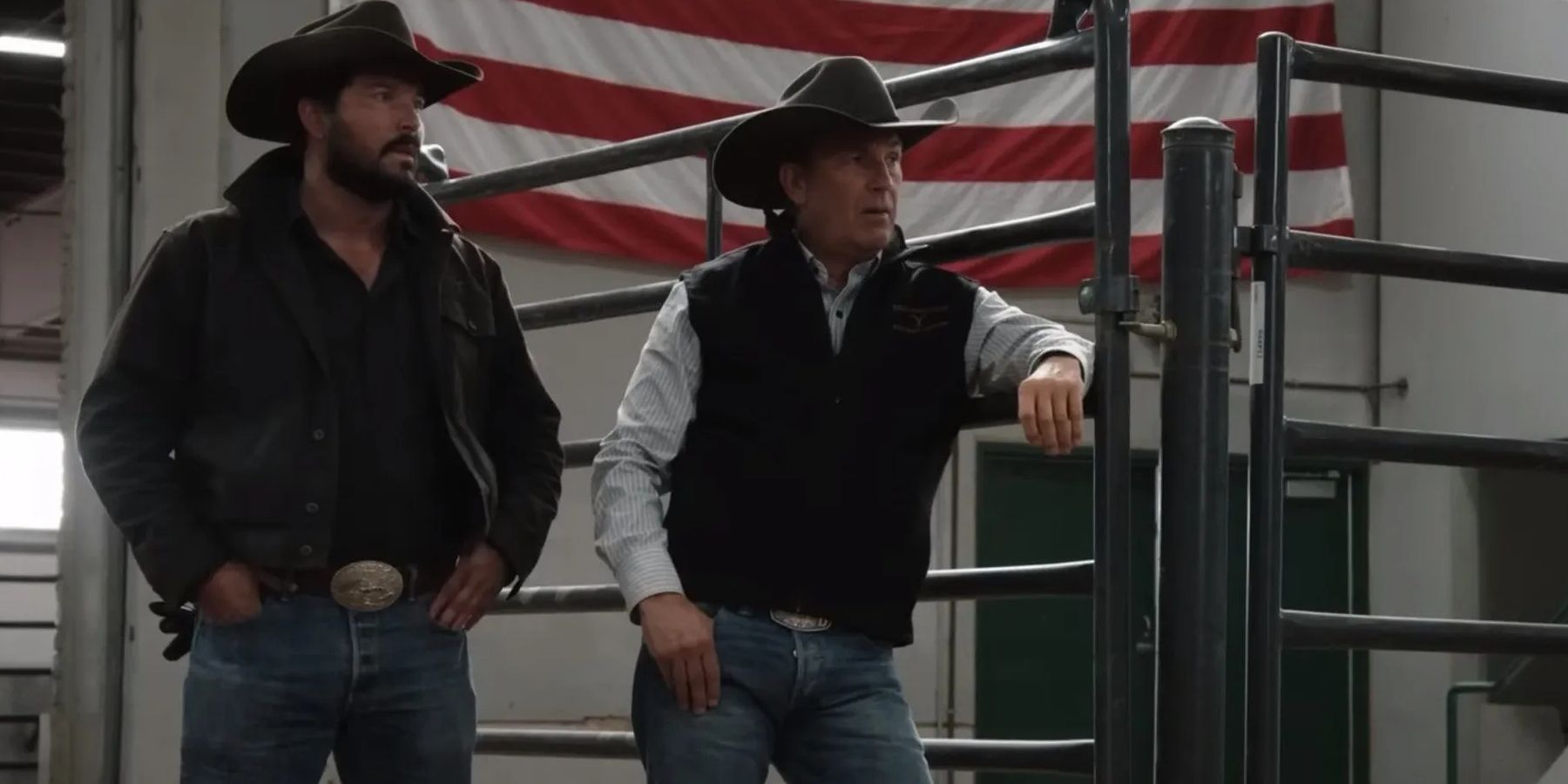 Cole Hauser as Rip and Kevin Costner as John Dutton in a horse band in Yellowstone