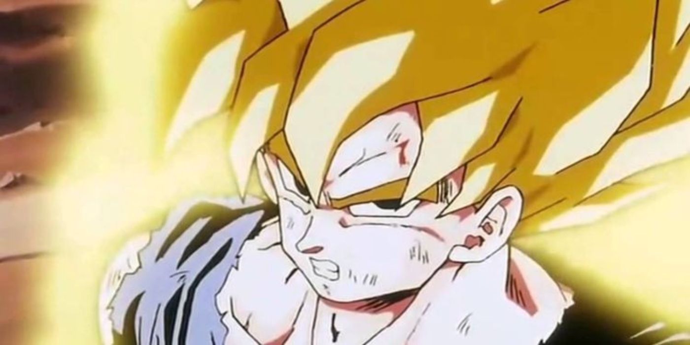 Goku che diventa Super Saiyan per la prima volta.