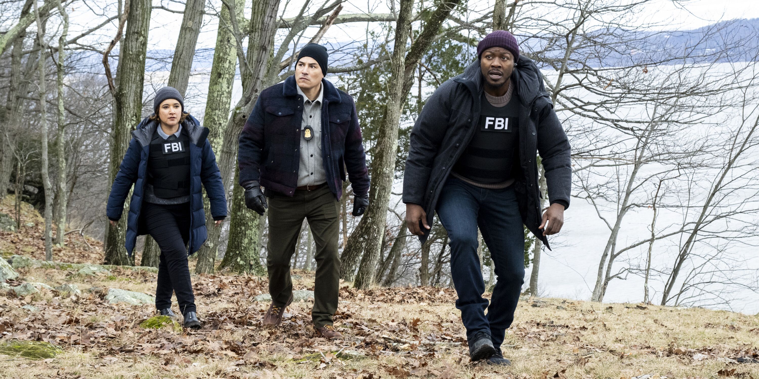 Keisha Castle-Hughes as Special Agent Hana Gibson, Eddie Spears as SRA Whitehawk, and Edwin Hodge as Special Agent Ray Cannon in FBI: Most Wanted 504.