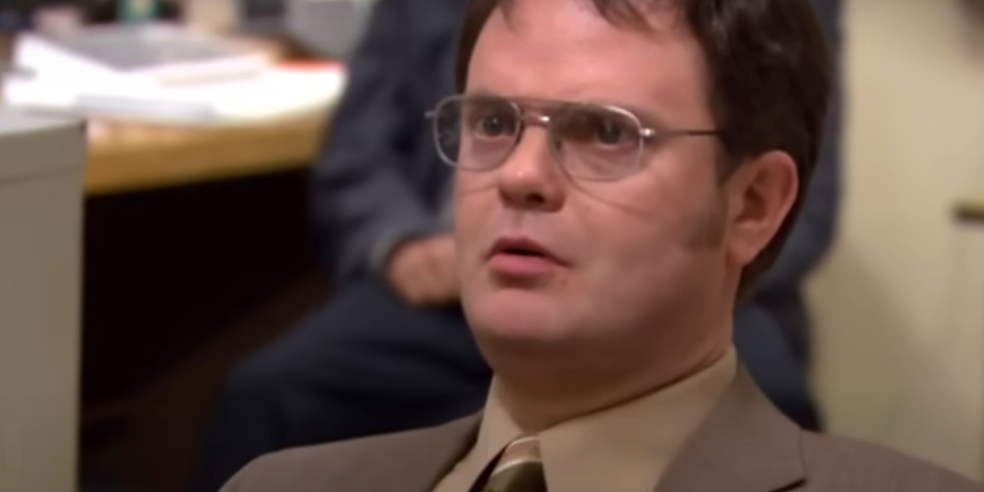 Rainn Wilson looking shocked as Dwight Schrute in The Office