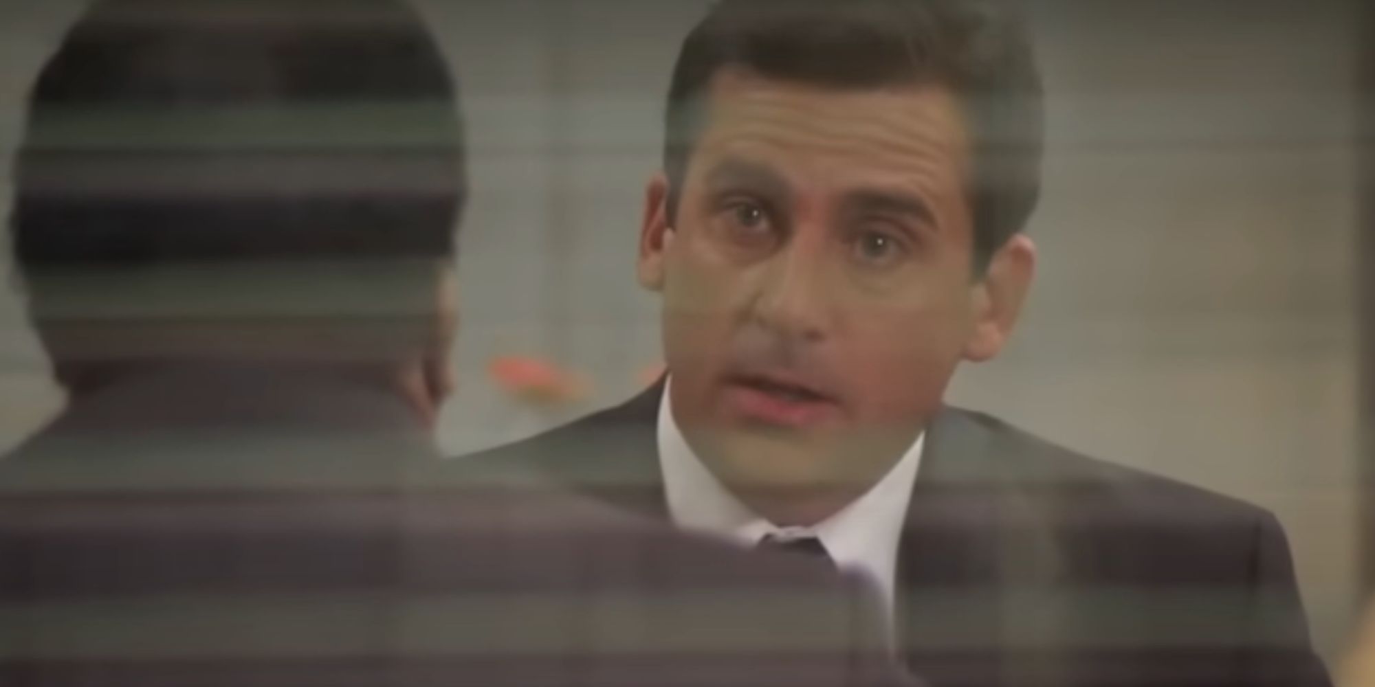 Steve Carell as Michael Scott in the Office looking surprised 