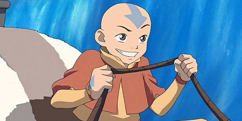Aang holding the reins on Appa in the animated Avatar The Last Airbender episode The Avatar Returns