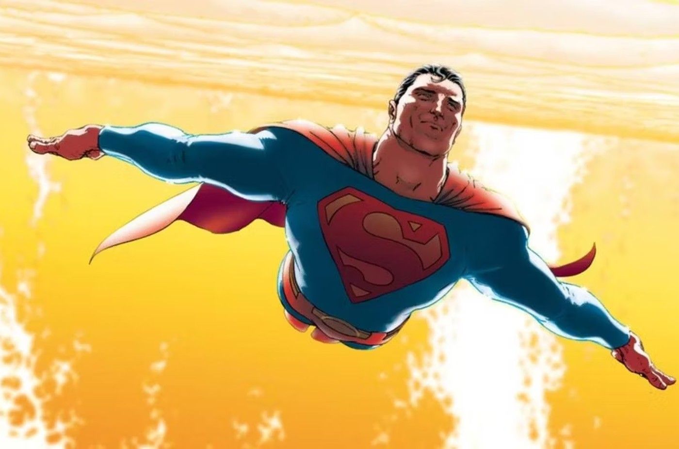 all-star superman art where he flies past a sun