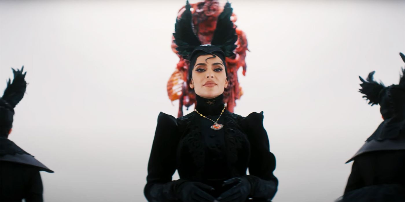 American Horror Story Delicate Part 2 Kim Kardashian as Siobhan dressed as one of the women in black