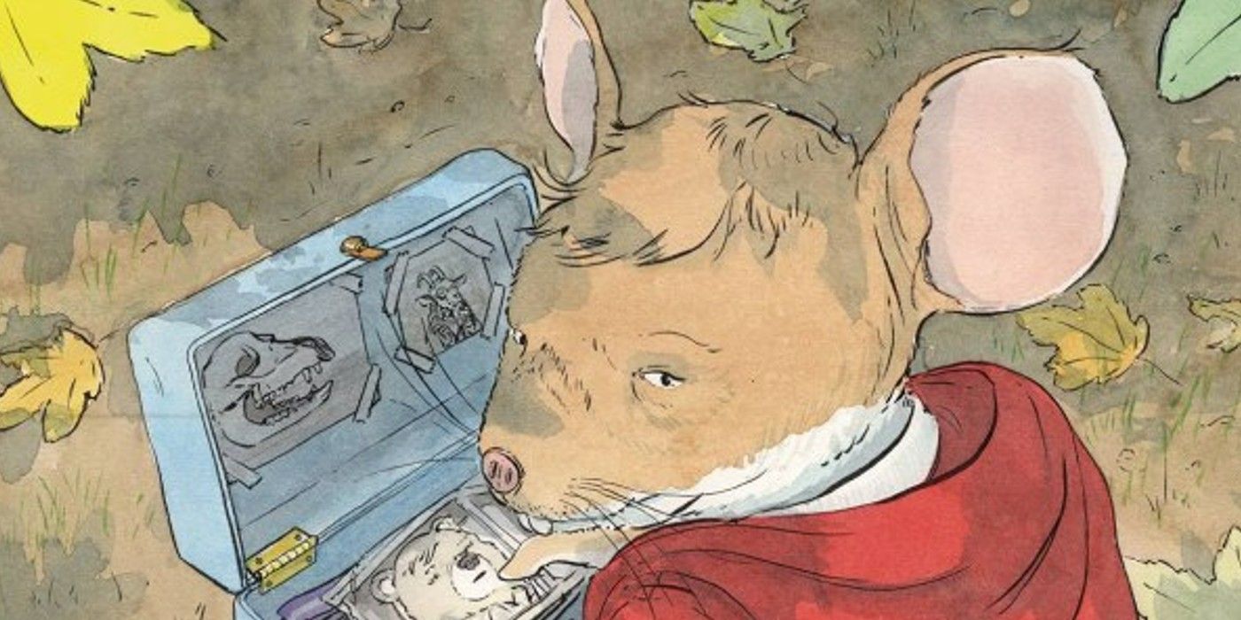 Mouse in red hoodie on the cover of Beneath the Trees Where Nobody Sees #4 illustrated by Patrick Horvath