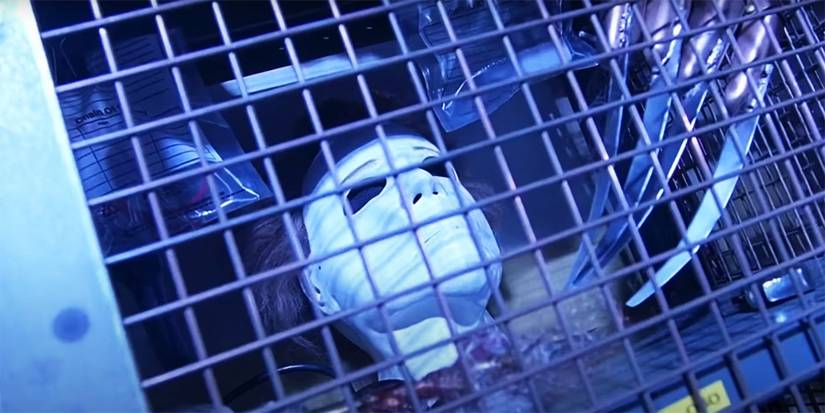 Bride of Chucky evidence box with Michael Myers' mask and Freddy Krueger's bladed glove