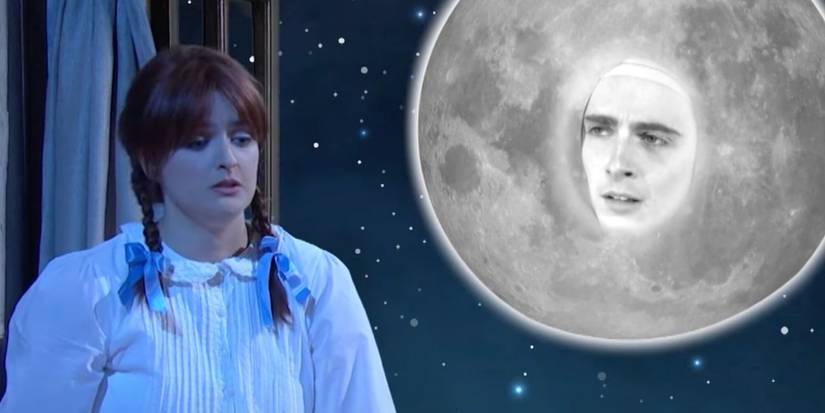 Chloe Troast as a young girl talking to a moon with Timothée Chalamet's face in SNL