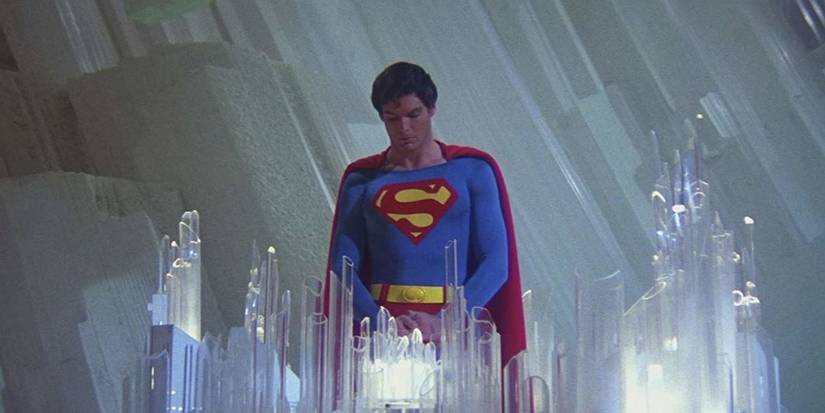 Christopher Reeve as superman in the fortress of solitude