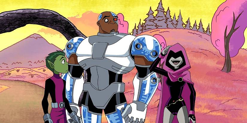 Cyborg and Beast Boy meet happy Raven in Teen Titans